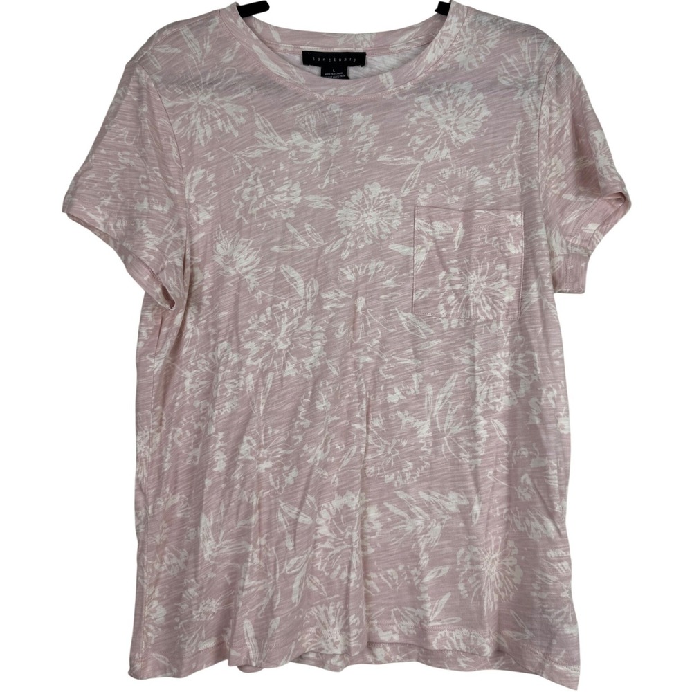 Sanctuary Pink Floral T-Shirt Slub Knit Chest Pocket Cottagecore New L NWT‎